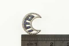 18K White Gold Sapphire Inset Crescent Moon Statement Pendant
