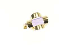 14K Yellow Gold Emerald Cut Amethyst Solitaire Scalloped Pendant