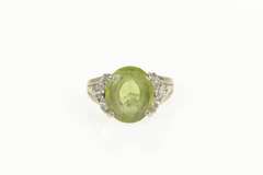 14K White Gold Peridot Marquise Diamond Modern Cocktail Ring