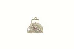 14K White Gold Sapphire Diamond Locket Purse Hand Bag Charm/Pendant