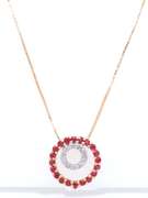 Attractive Yellow Gold Double Circle Ruby and Diamond Pendant on Chain