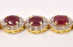 Fabulous 12.35CTW Oval Cut Ruby & 3.50CTW Diamond Tennis Bracelet in Gold Plated Sterling Silver