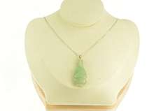 14K Yellow Gold Carved Chinese Jade Figure Statement Necklace