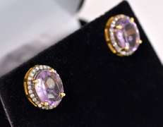 Precious 4.00CTW Amethyst & 0.50CTW Diamond Earrings in Gold Plated Sterling Silver