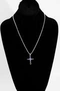 .925 Sterling Silver Cross w/ Tanzanite Gem Stones 38mm x 24mm