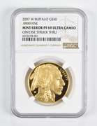 Error PF69 UCAM 2007-W $50 Gold Buffalo 1 Oz Gold OBV Struck Thru NGC