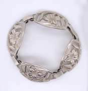 Vintage 925 Sterling Silver Flower Wide Link Bracelet