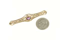 14K Yellow Gold Victorian Amethyst Ornate Filigree Bar Pin/Brooch