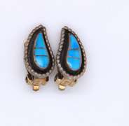 Vintage Sterling Silver Turquois Clip Earrings