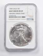 Mint Error MS69 1989 American Silver Eagle OBV Struck Thru NGC
