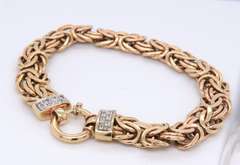 Powerful Yellow Gold Pave Diamond Byzantine Chain Bracelet