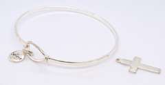 925 Sterling Silver Believe and Cross Charm Bangle