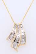 Powerful Yellow Gold Baguette Fan Slide Diamond Pendant on Chain