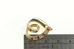 14K Yellow Gold Heart Sapphire & Ruby Reversible Swirl Pendant