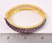 Spectacular 15.50CTW Marquise Cut Amethyst & 5.20CTW Diamond Bangle Bracelet in Gold Plated Sterling Silver