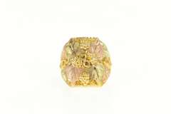 10K Yellow Gold Squared Black Hills Leaf Cluster Statement Ring