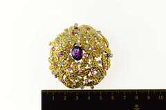 18K Yellow Gold 11.5mm Ctw Amethyst Ruby Diamond Retro Pin/Brooch