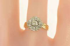 14K Yellow Gold 0.50 Ctw Diamond Baguette Halo Engagement Ring
