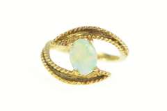 14K Yellow Gold Retro Oval Syn. Opal Ornate Bypass Statement Ring
