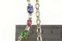 18K White Gold 11.65 Ctw Sapphire Ruby Diamond Emerald Necklace