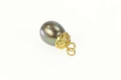 14K Yellow Gold Dark Grey Pearl Simple Statement Charm/Pendant