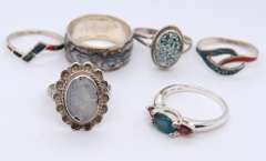 Vintage 925 Sterling Silver Group Lot of 7 Rings