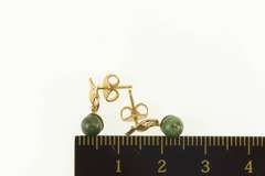 14K Yellow Gold Retro Butterfly Nephrite Sphere Ball Dangle Earrings