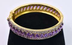 Spectacular 15.50CTW Marquise Cut Amethyst & 5.20CTW Diamond Bangle Bracelet in Gold Plated Sterling Silver