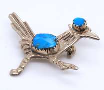 Vintage Sterling Silver Turquoise Road Runner Bird Oin