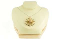 14K Yellow Gold 1950's Diamond Sapphire Sun Burst Star Pin/Brooch