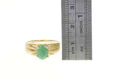 10K Yellow Gold Oval Natural Emerald Grooved Engagement Ring