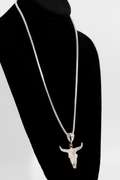 .925 Sterling Silver Long Horn Bull Pendant 56mm x 46mm