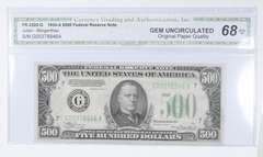 1934-A $500 FR#2202-G Federal Reserve Note Green Seal CGA - 68 Gem UNC