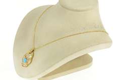 18K Yellow Gold Pave CZ Ornate Turquoise Scalloped Statement Pendant