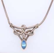 Vintage 925 Sterling Silver Blue Cubic Zirconia Pendant Necklace