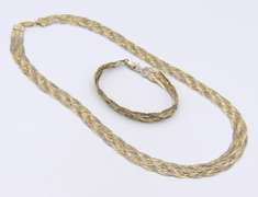 Set of Vintage Italian 925 Sterling Silver Braided Necklace with Matching Bracelet