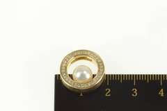 14K Yellow Gold 7.5mm Pearl Diamond Circle Statement Pendant