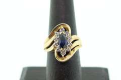 10KT SOLID YELLOW GOLD, BLUE SAPPHIRE, & DIAMOND COCKTAIL RING