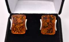 Large Amber Sterling Silver Earrings