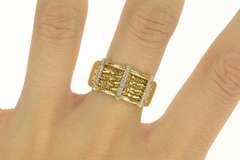 14K Yellow Gold Diamond Bar Geometric Braid Chain Statement Ring