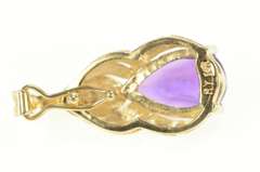 14K Yellow Gold Pear Amethyst Diamond Flowing Curve Drop Pendant