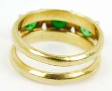 Wide 14K Band of Green Gemstones, Pinkie Size 3