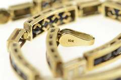 10K Yellow Gold Natural Sapphire Diamond Accent Bar Link Bracelet