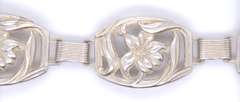 Vintage 925 Sterling Silver Flower Wide Link Bracelet
