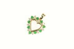 14K Yellow Gold Emerald Diamond Classic Heart Love Symbol Pendant