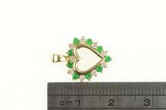 14K Yellow Gold Emerald Diamond Classic Heart Love Symbol Pendant