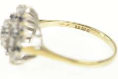 9K Yellow Gold Sapphire Diamond Cluster Striped Cocktail Ring