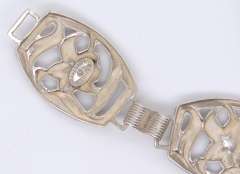 Vintage 925 Sterling Silver Flower Wide Link Bracelet