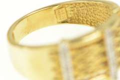 14K Yellow Gold Diamond Bar Geometric Braid Chain Statement Ring