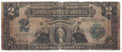 1899 $2 US Paper Money Two Dollar Silver Certificate Banknote